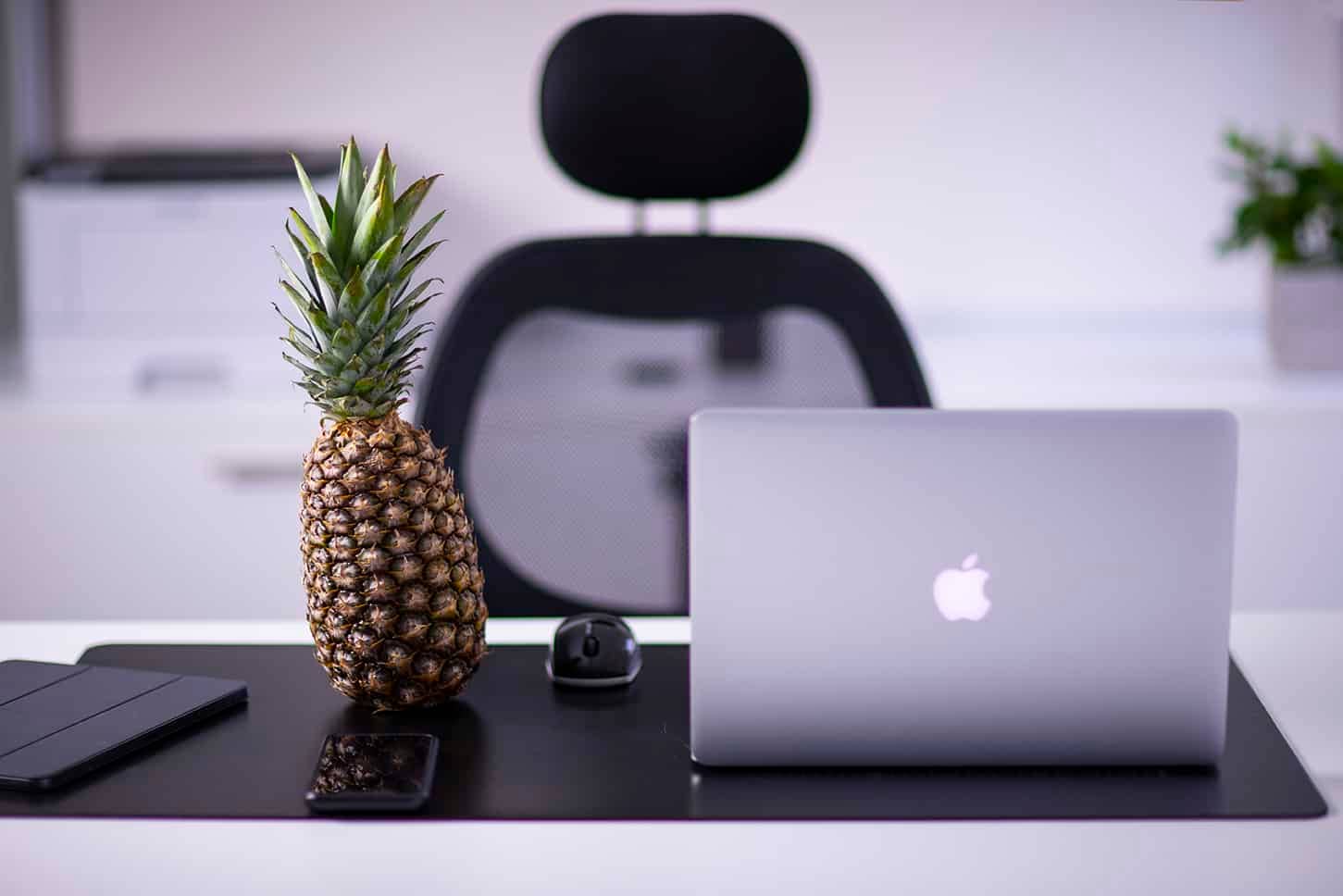 pineapple macbook desk work photo black chair